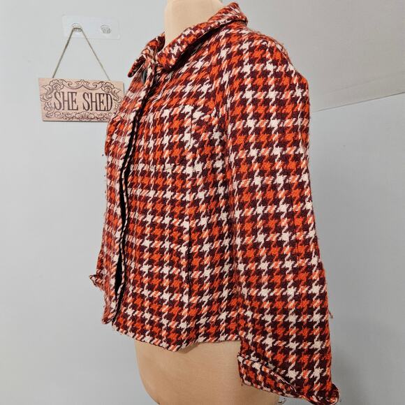 Banana Republic Wool Blend Houndstooth Jacket Medium Orange Red Winter Blazer - Picture 4 of 15